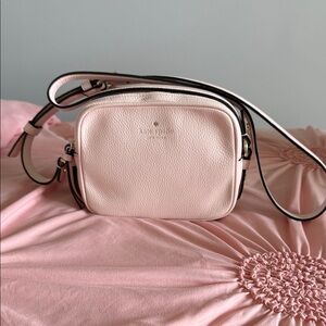 kate spade Blush Pebbled Leather Camera Bag with Gold Logo